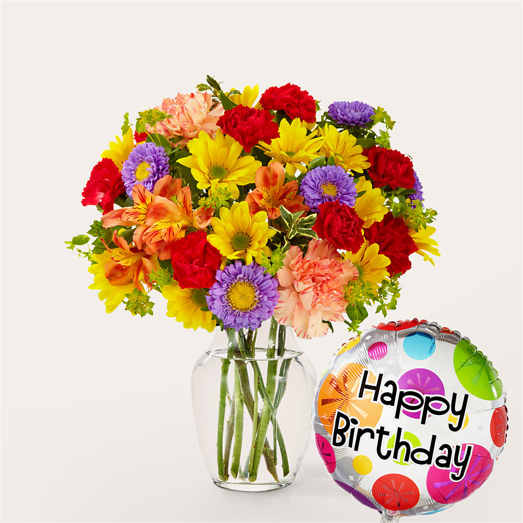 Kaleidoscope Bouquet with Birthday Balloon – Latino Flowers, Bensalem PA