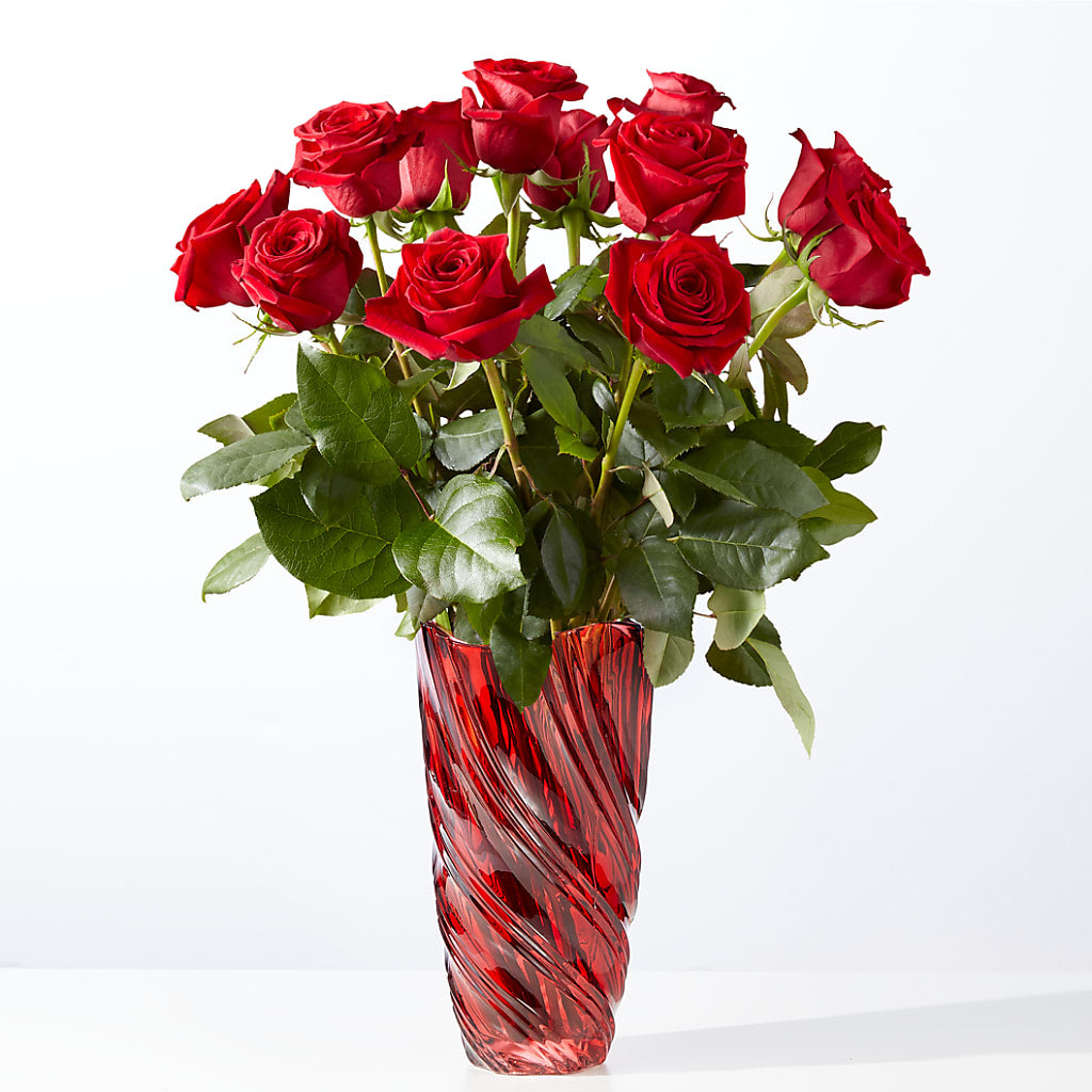 Classic Love Red Rose Bouquet with Luxe Swirl Vase – Latino Flowers, Bensalem PA