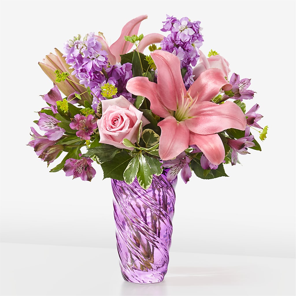 Precious Petals Bouquet with Luxe Swirl Vase – Latino Flowers, Bensalem PA